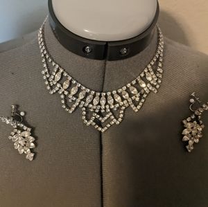 Vintage Rhinestone necklace and Earrings Holiday Jewelry Christmas New Year's